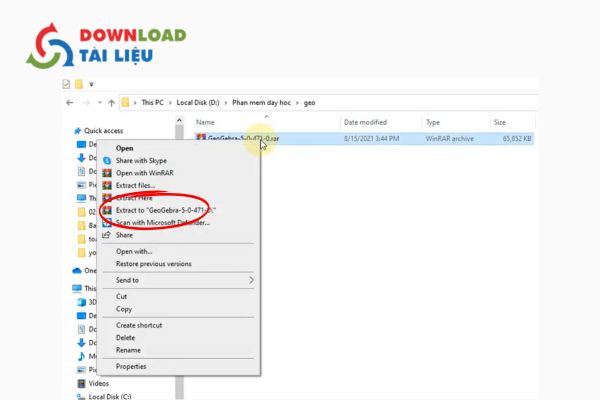 Bước 2: Giải nén file phần mềm geogebra .rar 