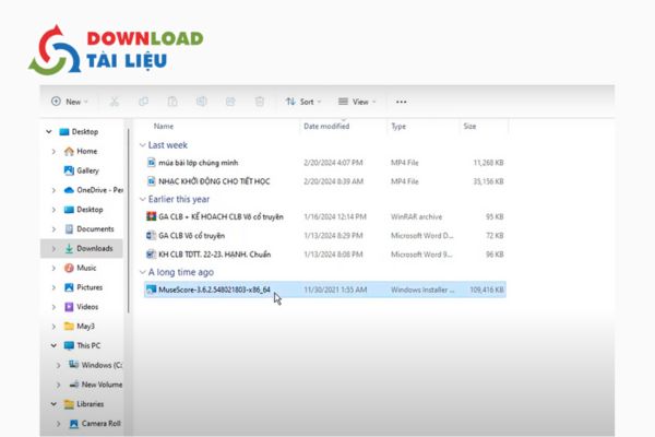 Bước 1: Mở thư mục chứa file phần mềm musescore vừa được tải xuống