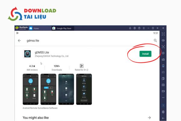 Bước 7: Search "gdmss lite" vào ô tìm kiếm, sau đó bấm nút Install