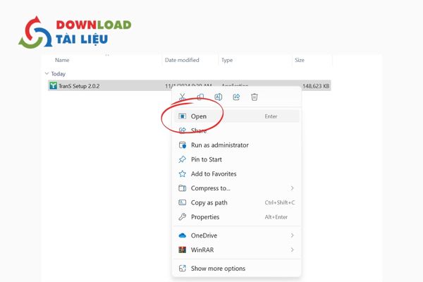 Bước 2 Mở file phần mềm Trans bằng cách nhấp chuột phải chọn Open