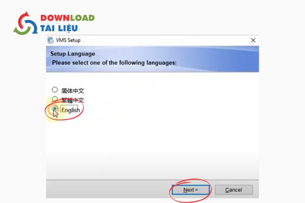 Bước 5: Chọn ngôn ngữ sau đó bấm nút next