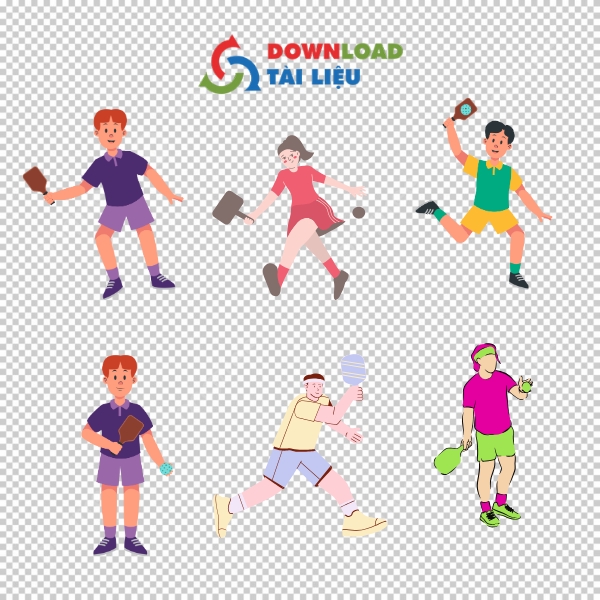 Mẫu Pickleball Vector Cặp Đôi Thi Đấu
