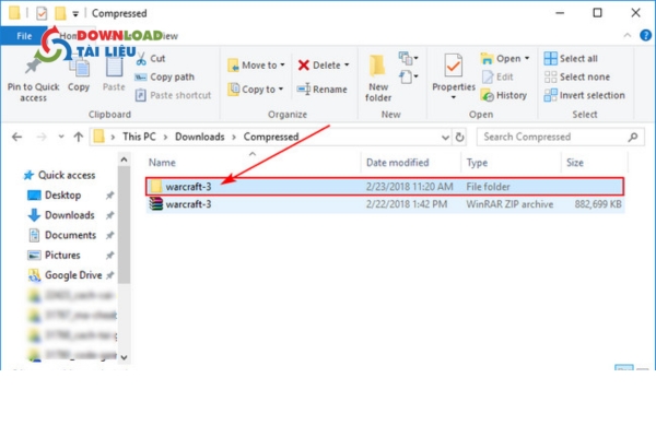 Hướng dẫn mở file đã nén tải game Warcraft III