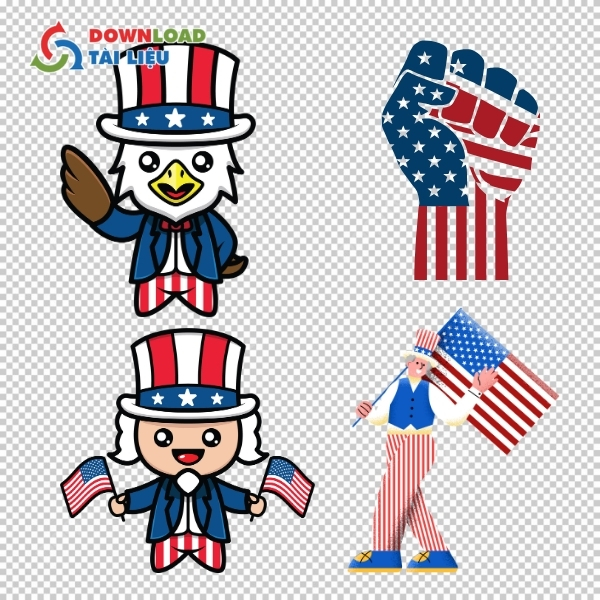 Mẫu vector cờ Mỹ hoạt tiết chibi