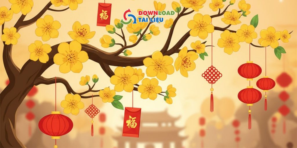 Tải 40+ Mẫu Background Hoa Mai Tết Ấn Tượng File PNG, JPG Mẫu background hoa mai Tết kết hợp màu đỏ và vàng may mắn