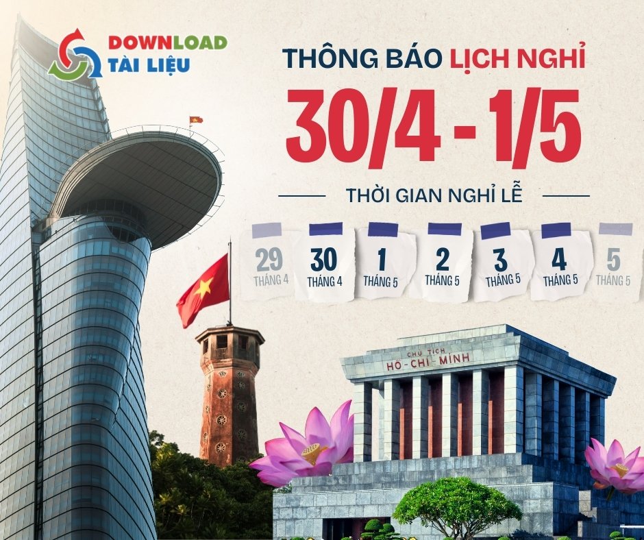 Mẫu thông báo nghỉ lễ 30/4 và 1/5 nội bộ file png, ai, psd chuẩn hành chính