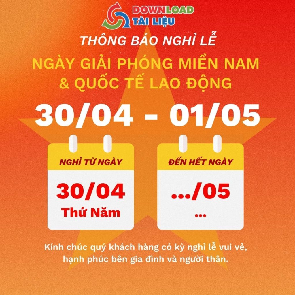 Mẫu thông báo nghỉ lễ 30/4 và 1/5 ngắn gọn đăng mạng xã hội