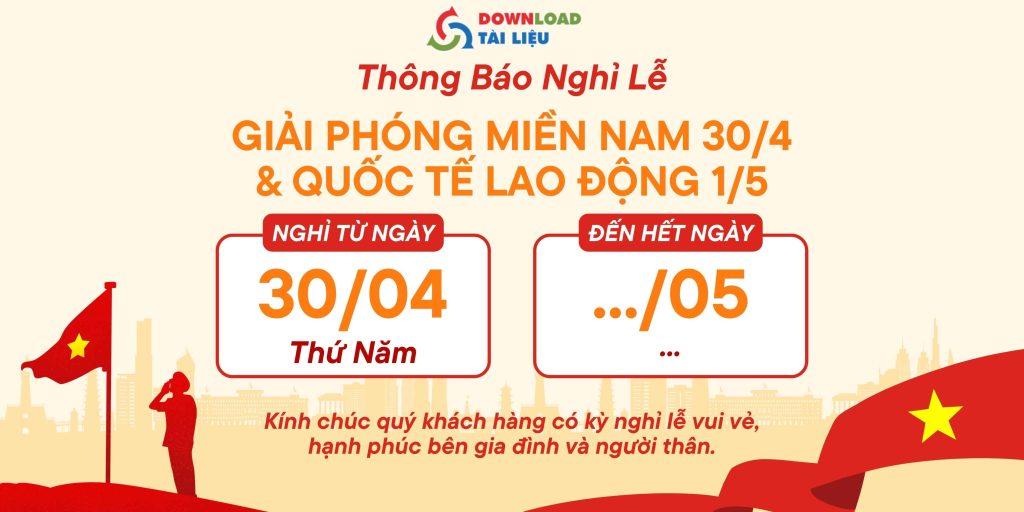 Mẫu thông báo nghỉ lễ 30/4 và 1/5 hiển thị trên website công ty