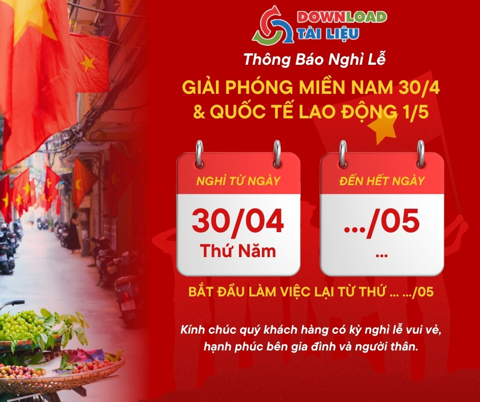 Mẫu thông báo nghỉ lễ 30/4 và 1/5 ngắn gọn gửi qua nhóm Zalo nội bộ