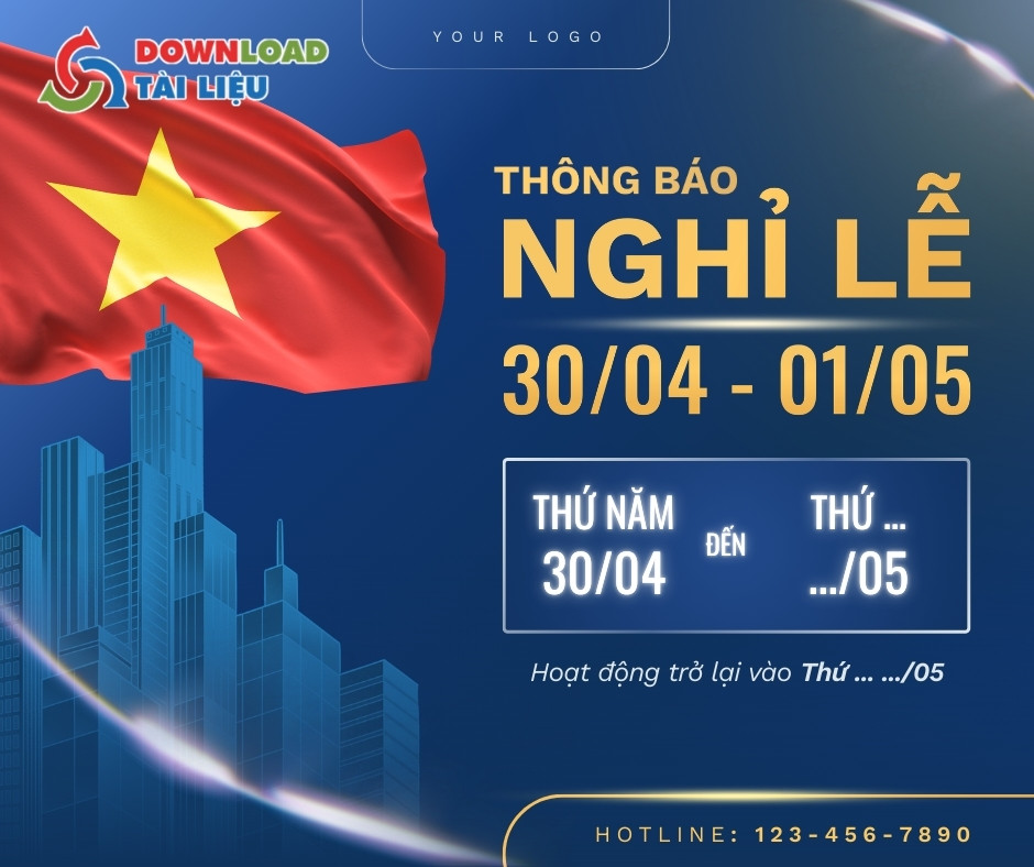 Mẫu thông báo nghỉ lễ 30/4 và 1/5 thiết kế sẵn file psd tải miễn phí