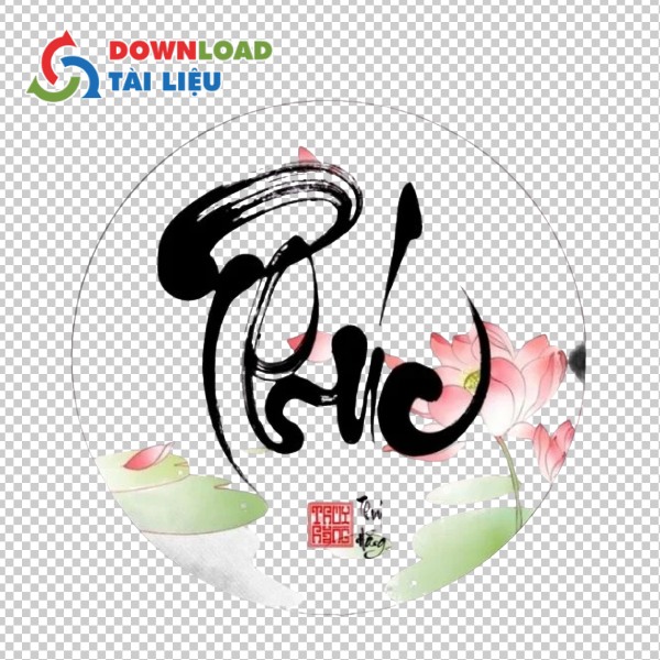 Mẫu chữ phúc thư pháp vector hình tròn kết hợp họa tiết hoa sen