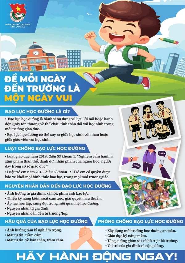 Mẫu Poster xây dựng trường học hạnh phúc an toàn